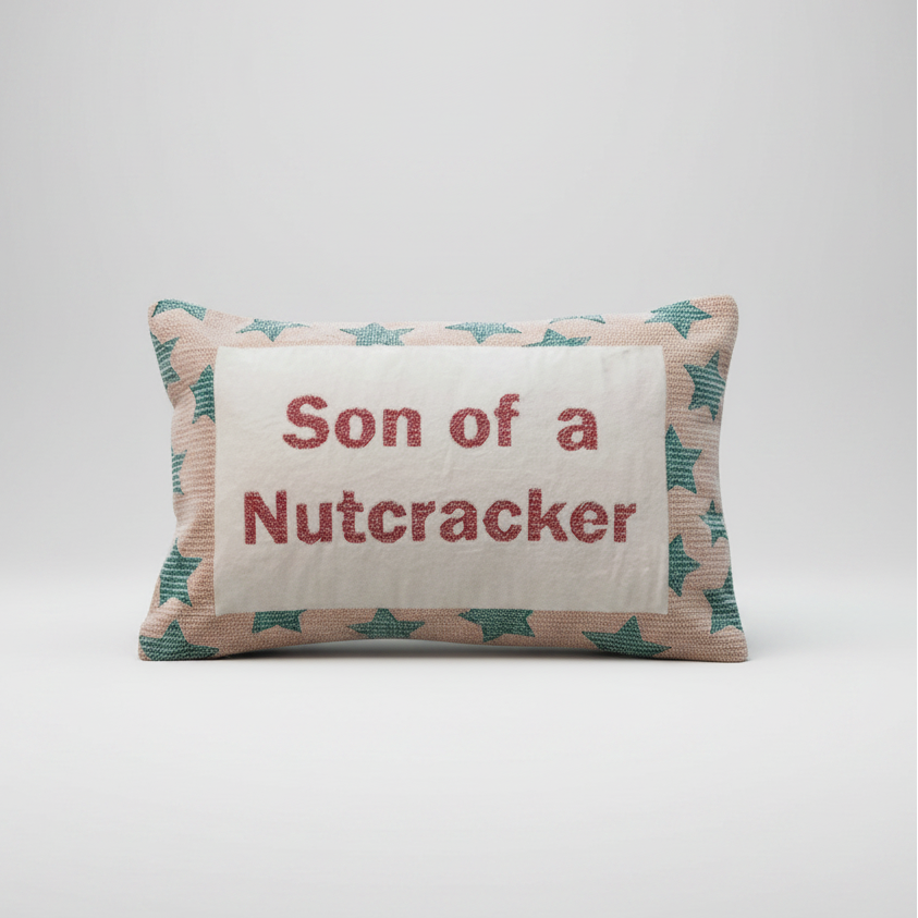"Son of a Nutcracker" with Star Pattern Cotton Lumbar Pillow