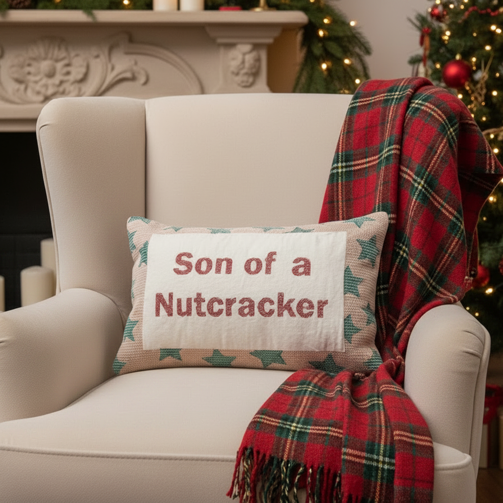 "Son of a Nutcracker" with Star Pattern Cotton Lumbar Pillow
