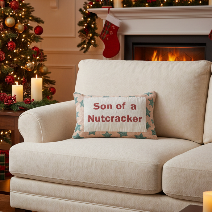 "Son of a Nutcracker" with Star Pattern Cotton Lumbar Pillow