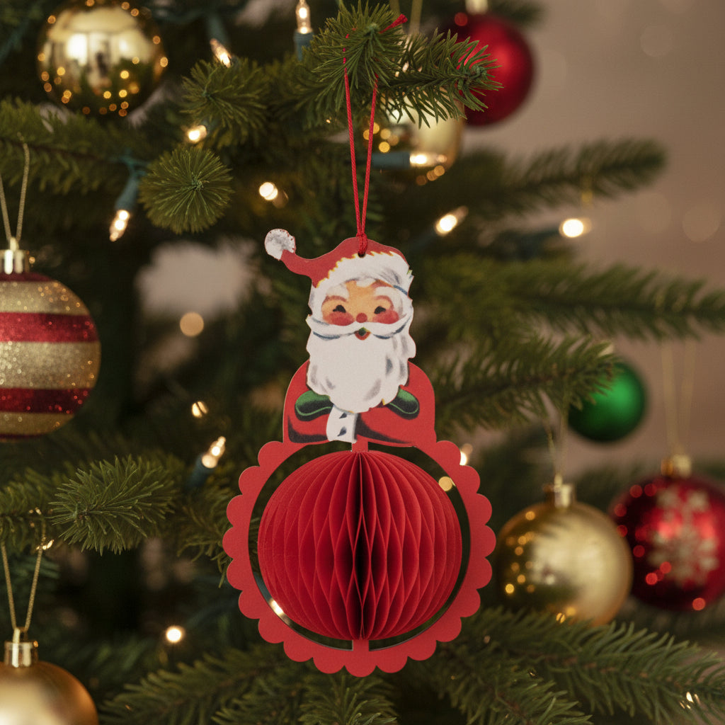 Vintage Honeycomb Tall Santa Ornament