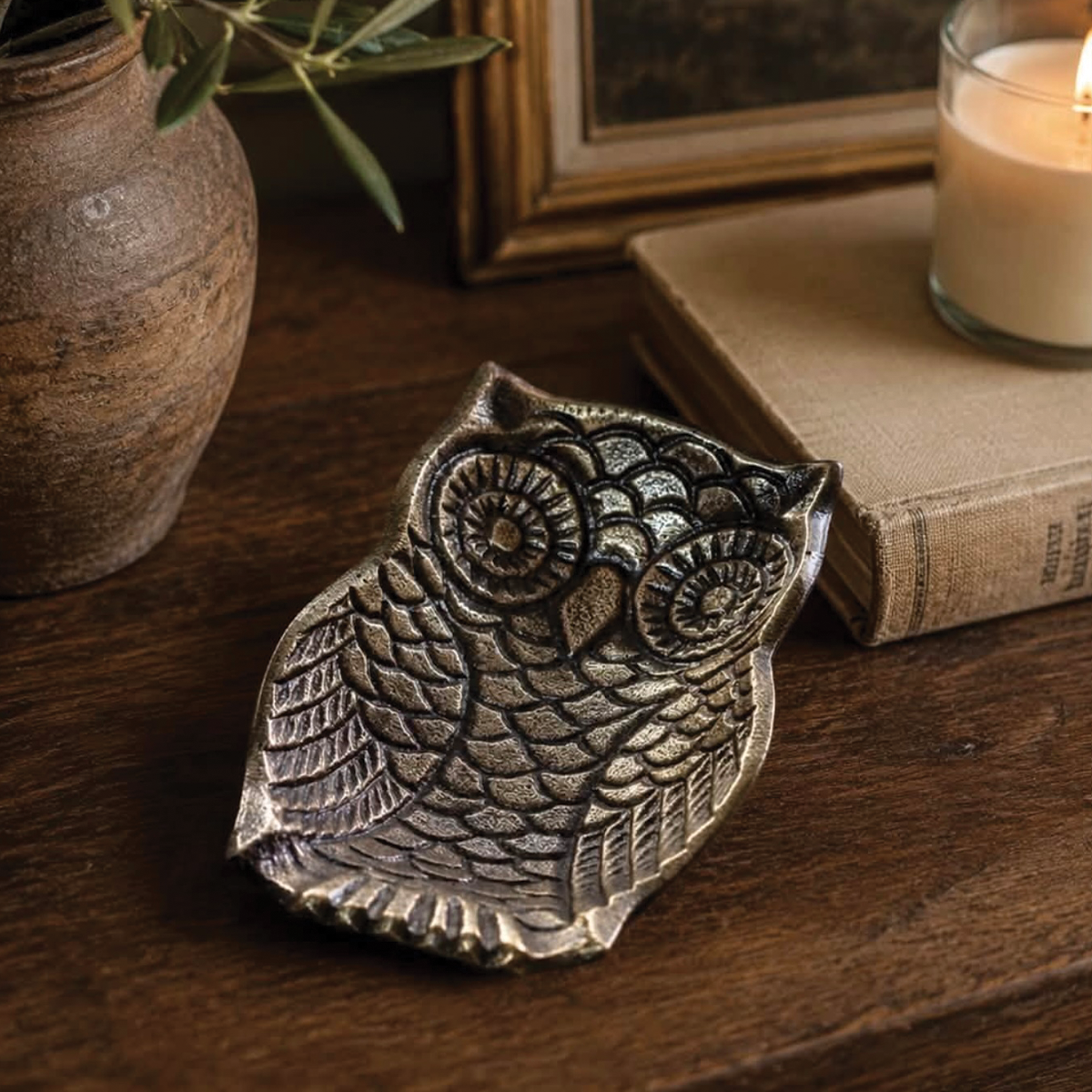Brass Antiqued Owl Tray