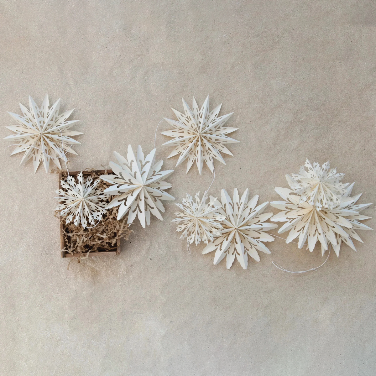 White Paper Snowflake Garland in Kraft Box