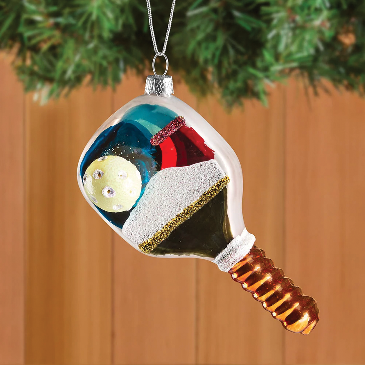 Pickleball Paddle Glass Ornament