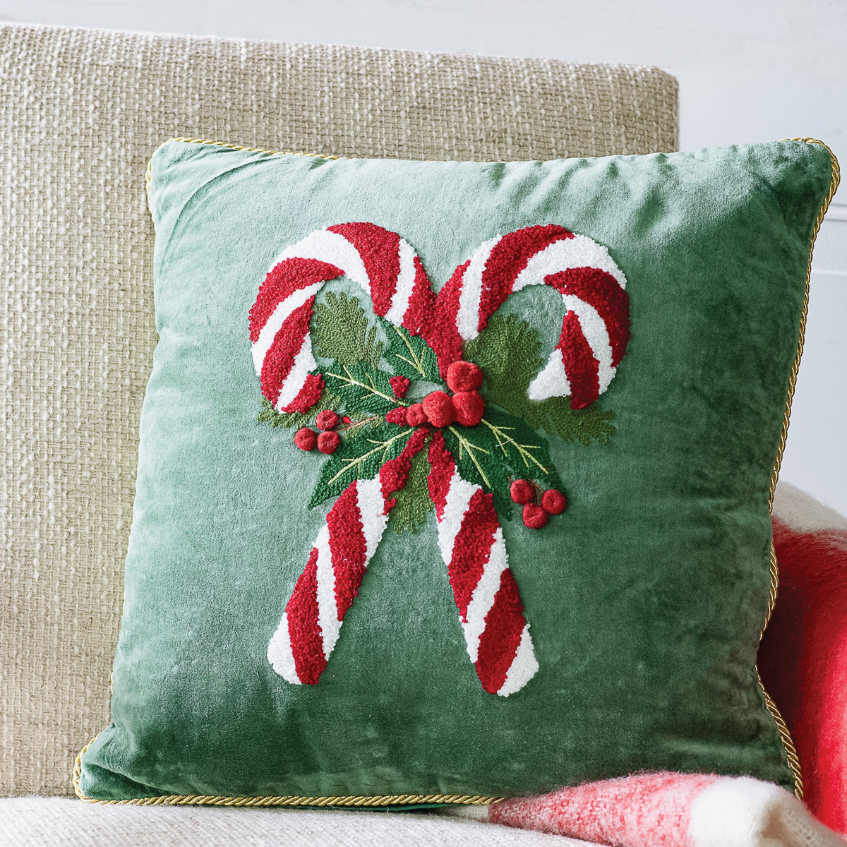 Velvet Candy Cane Pillow