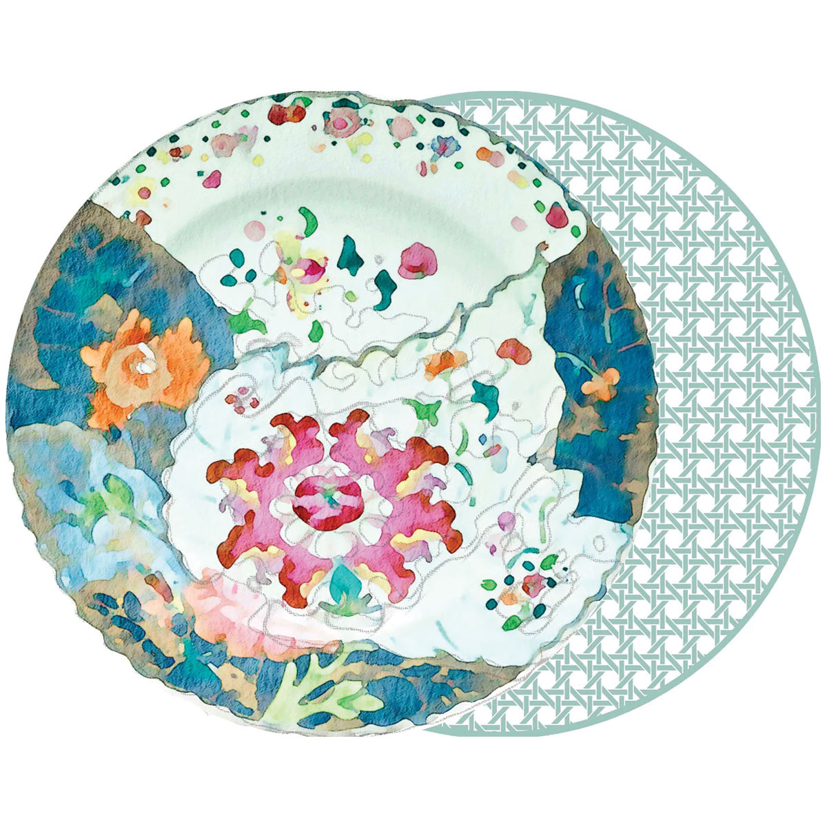 Round Two-Sided Tobacco Leaf Placemat with Sea Cane