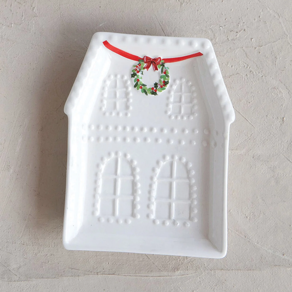 Stoneware White House with Wreath Plate