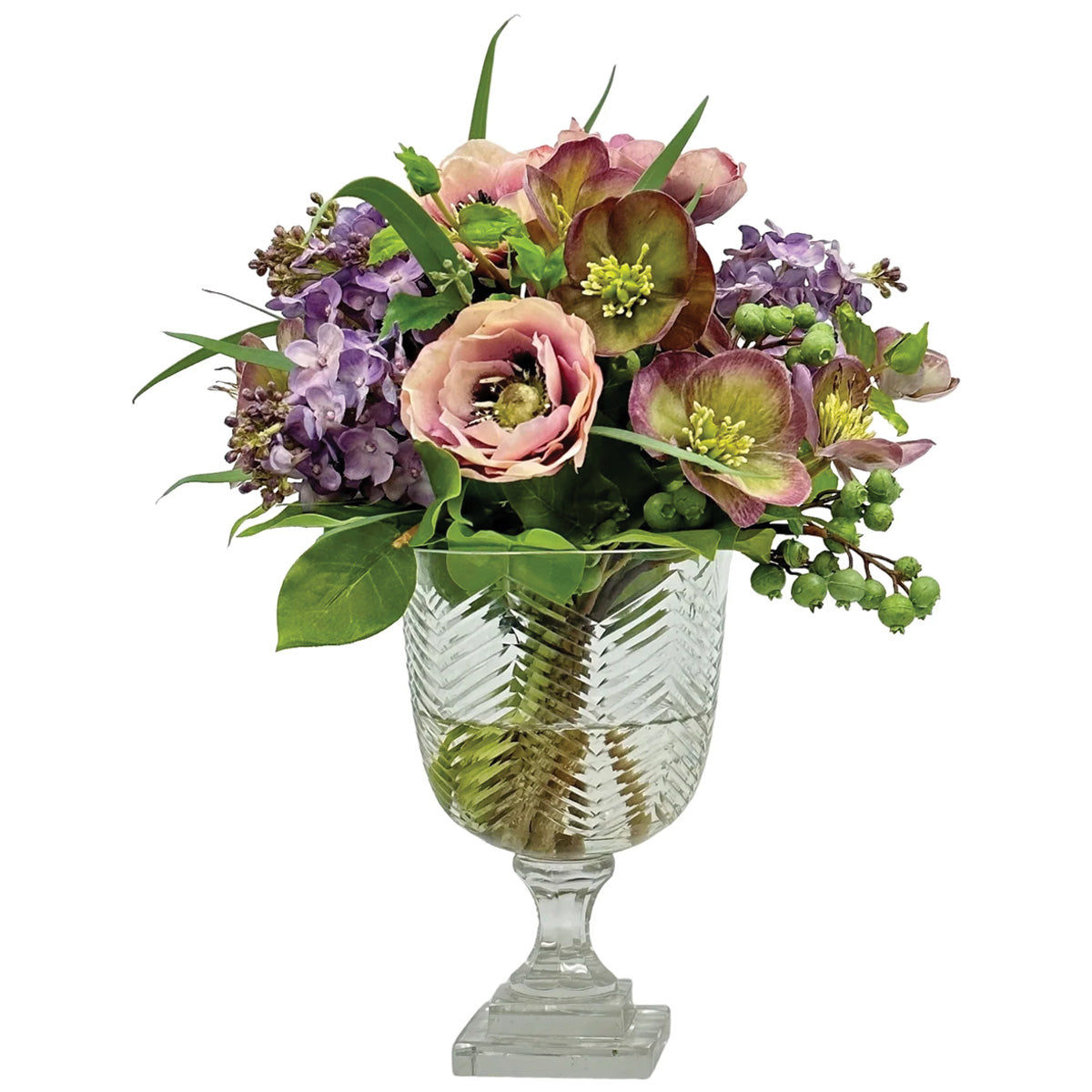 Lilac Poppies in Glass Vase