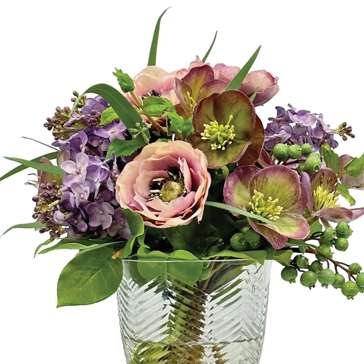 Lilac Poppies in Glass Vase