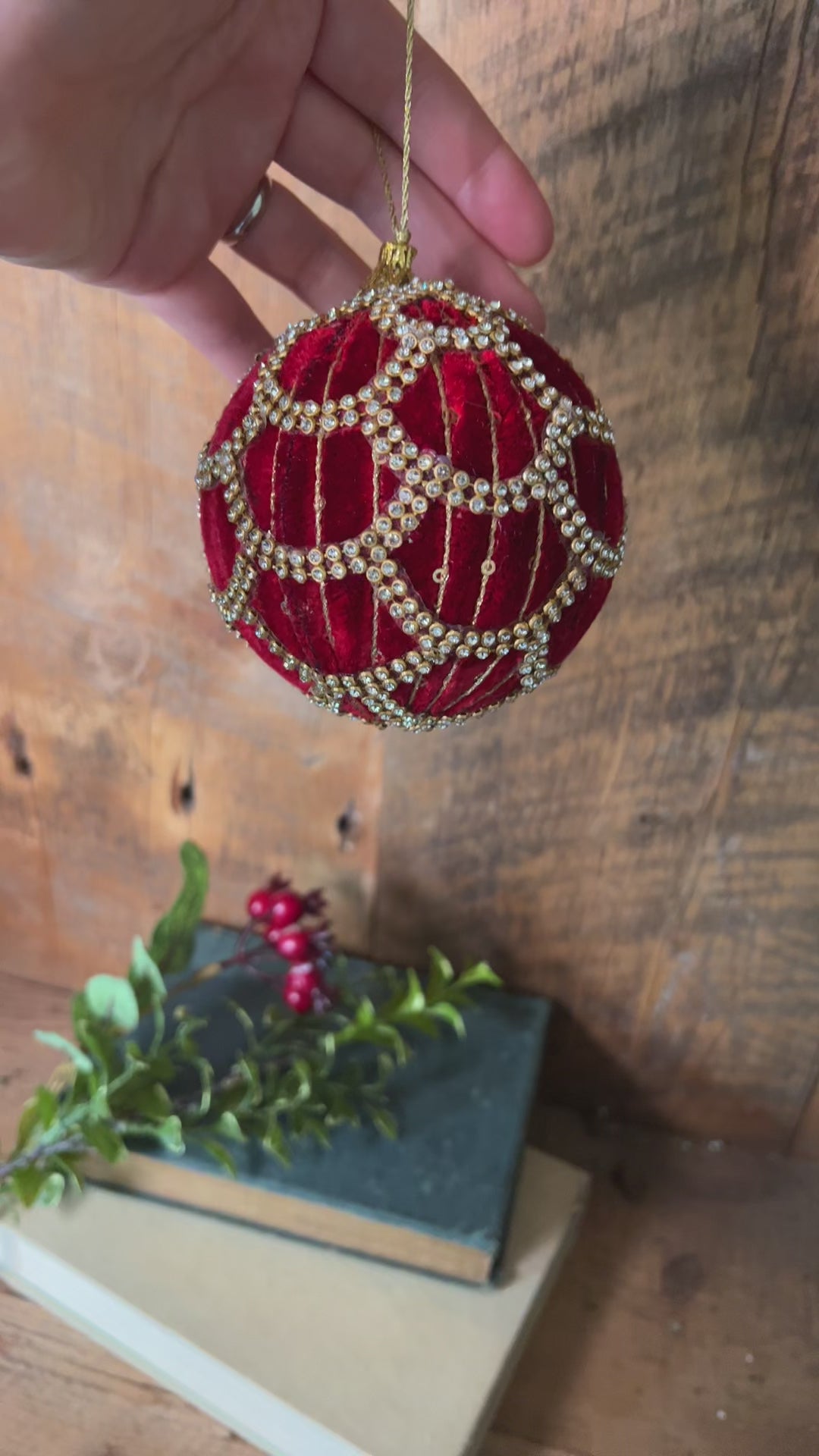 Jeweled Red Velvet Ball Ornament