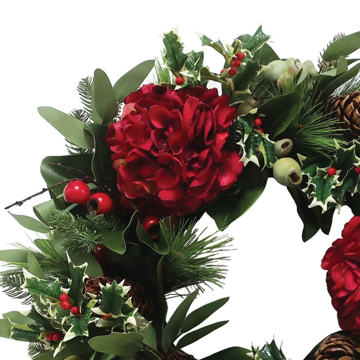 Red Hydrangea Holiday Wreath 24"