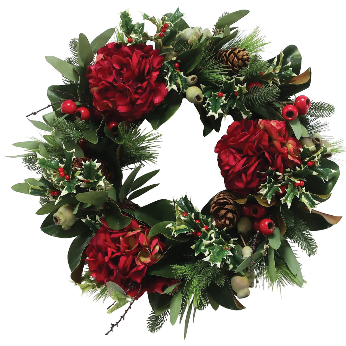 Red Hydrangea Holiday Wreath 24"