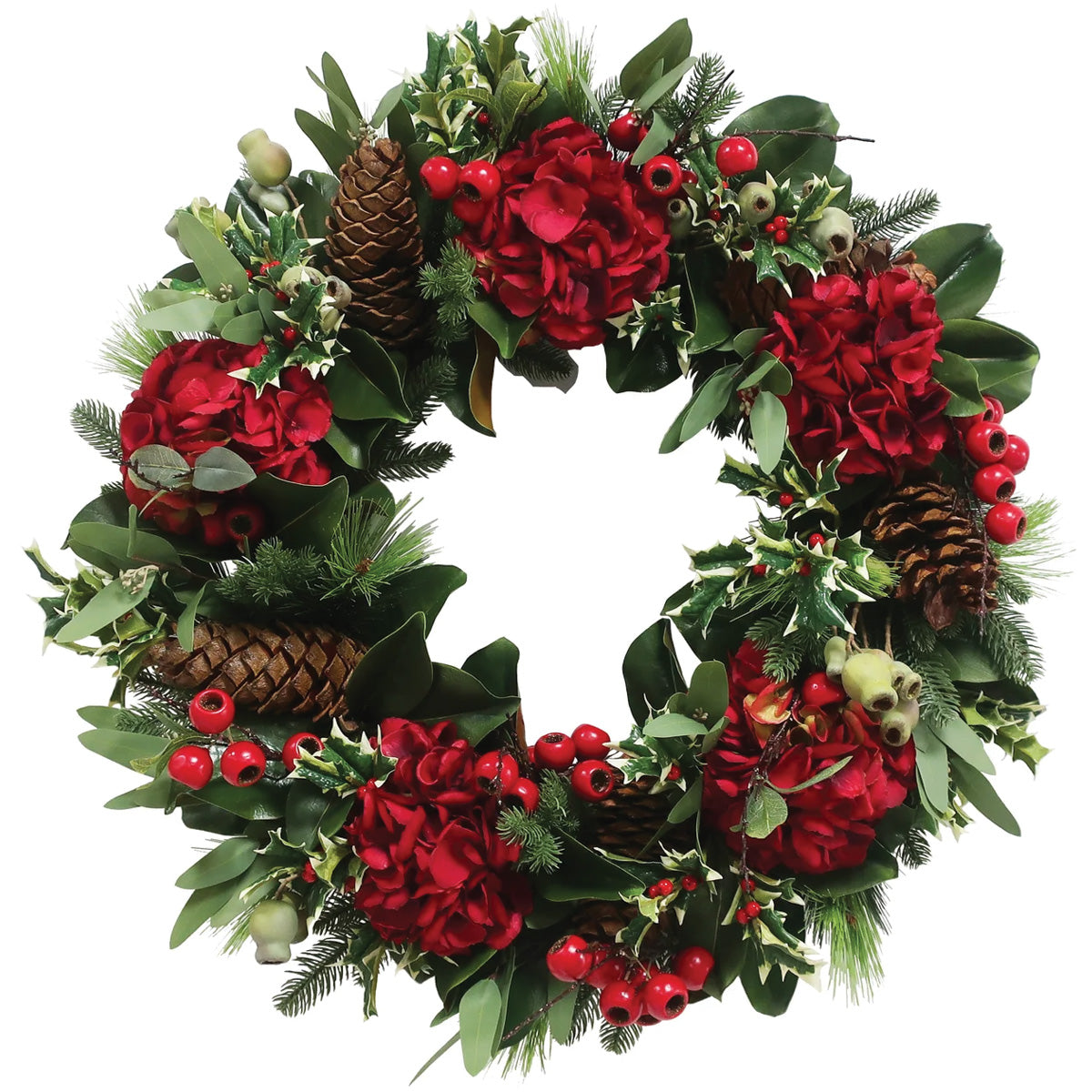 Red Hydrangea Holiday Wreath 30"