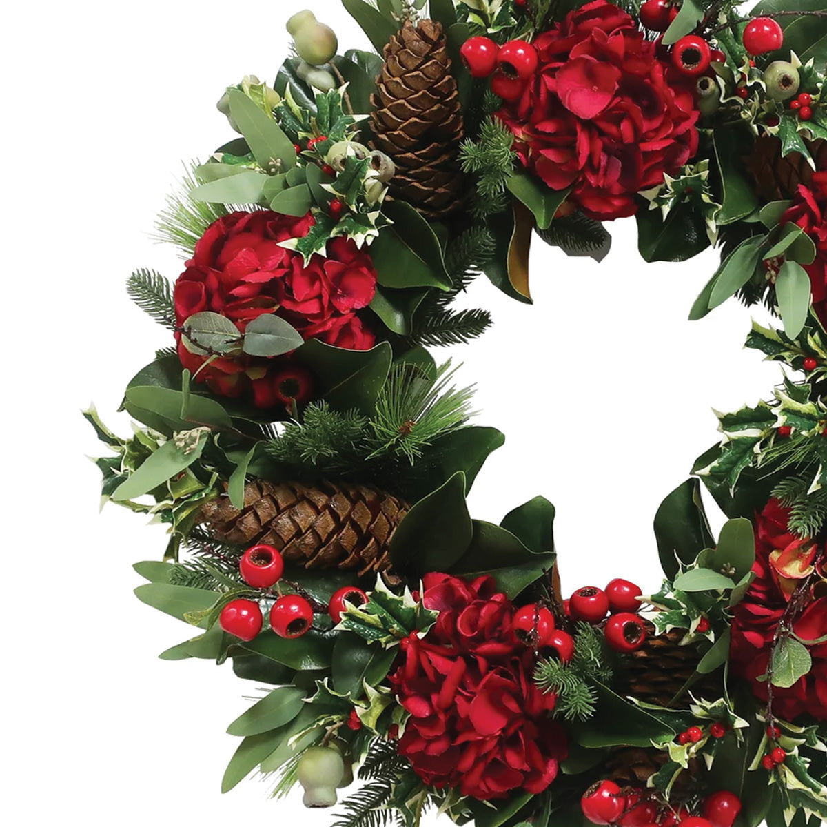 Red Hydrangea Holiday Wreath 30"
