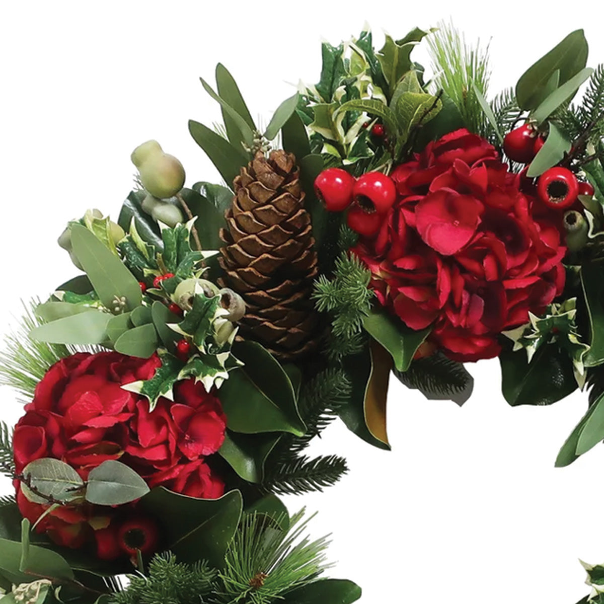Red Hydrangea Holiday Wreath 30"