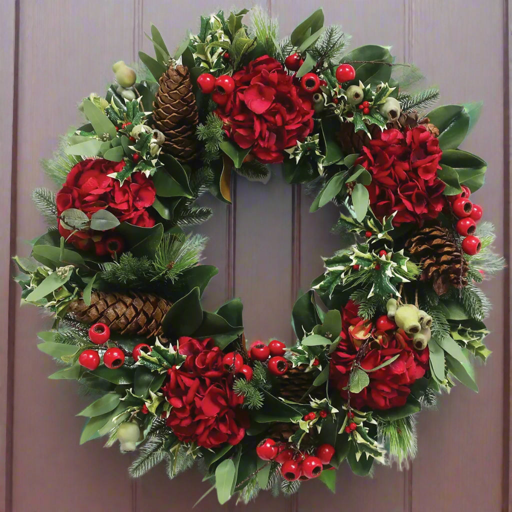 Red Hydrangea Holiday Wreath 30"
