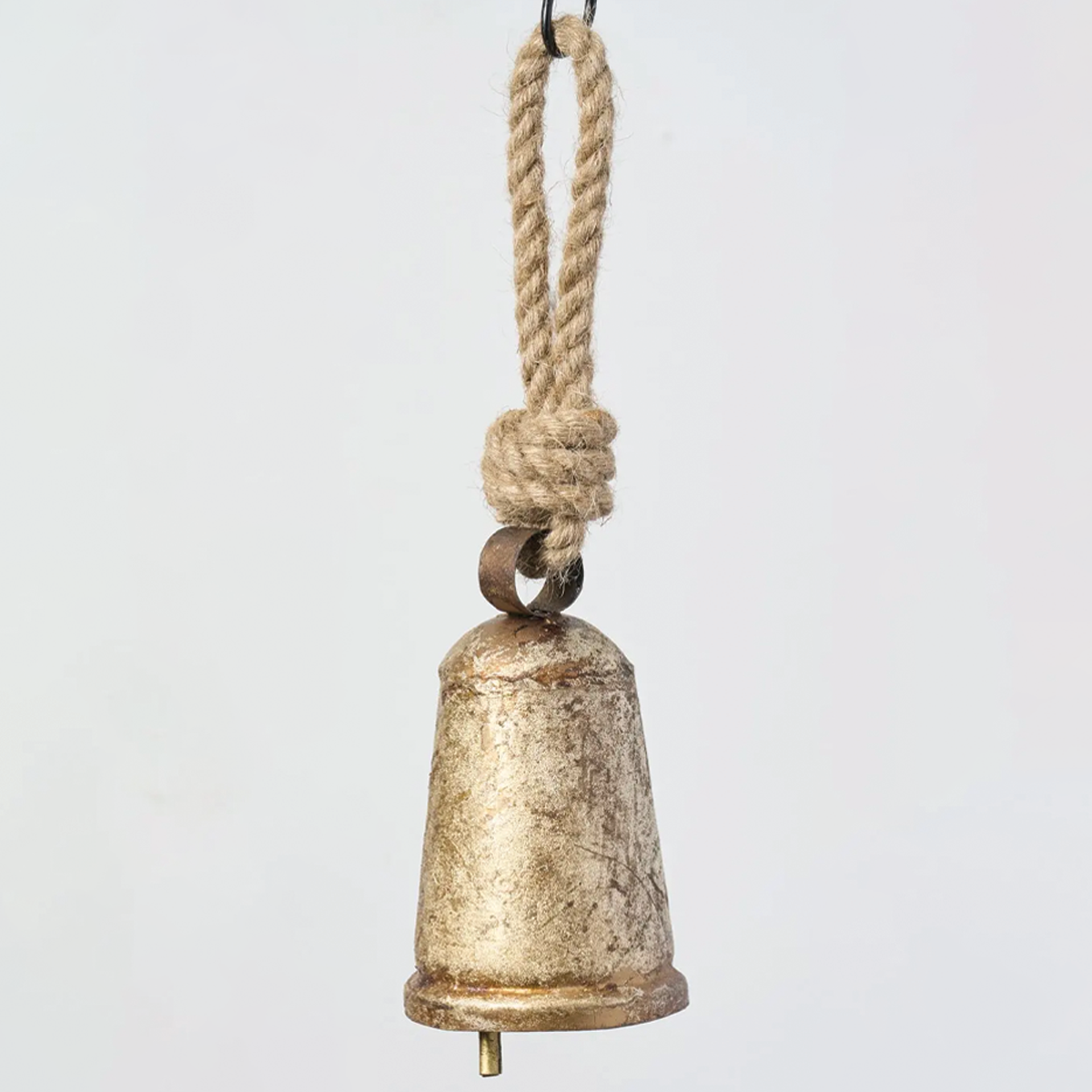 Short Burnt Iron Antique Bell with Rope Tie