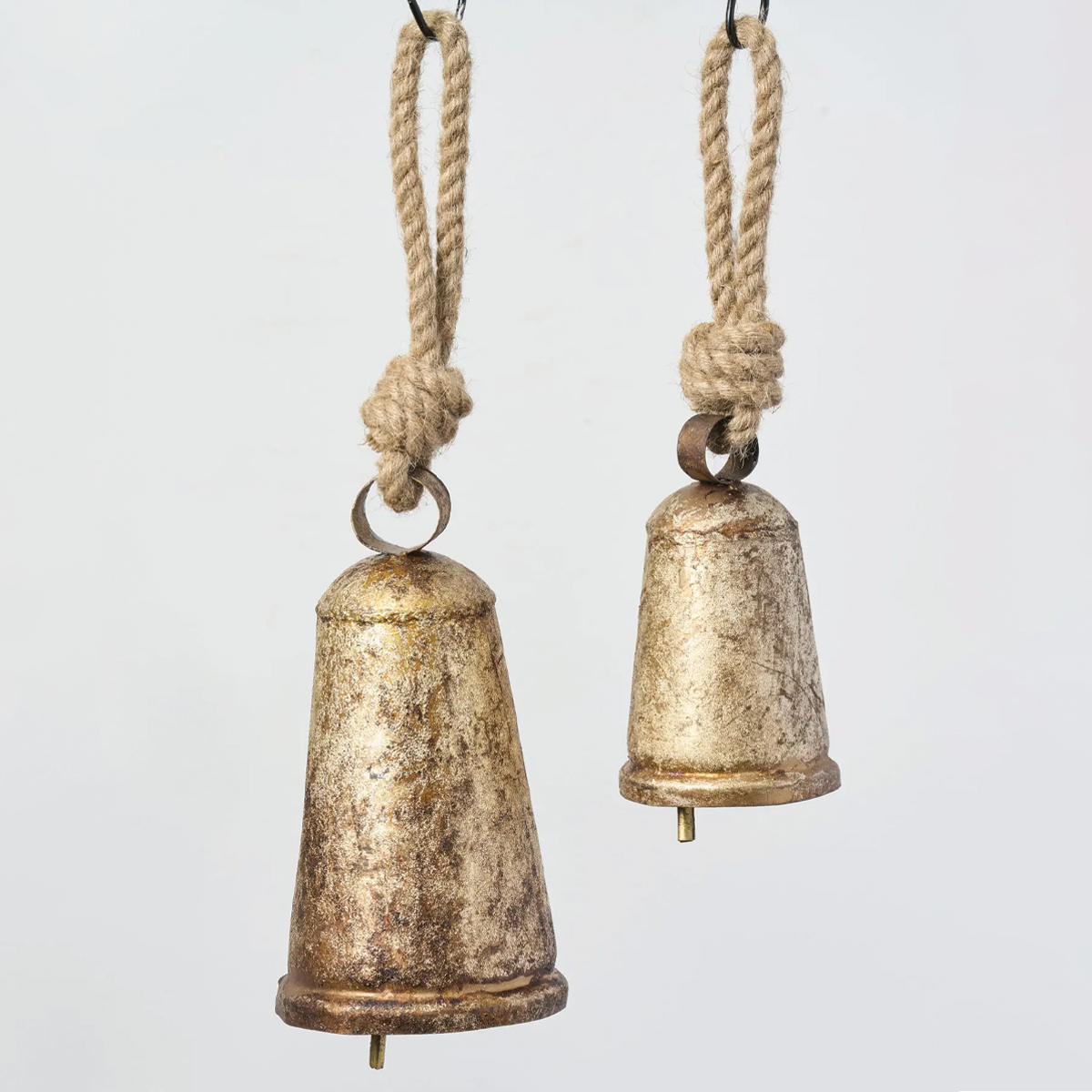Short Burnt Iron Antique Bell with Rope Tie