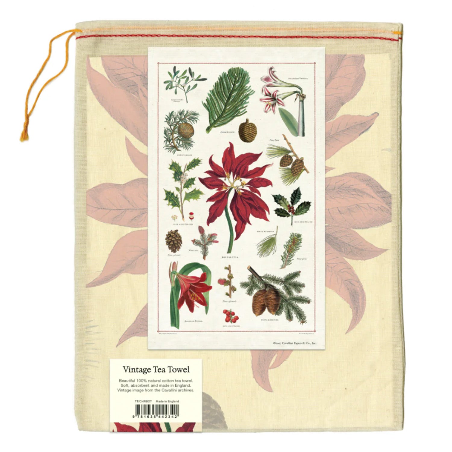 Vintage Holiday Flora and Fauna Tea Towel