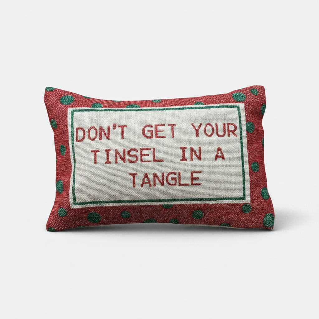 "Don't Get Your Tinsel In A Tangle" with Polka Dots Pattern Cotton Lumbar Pillow