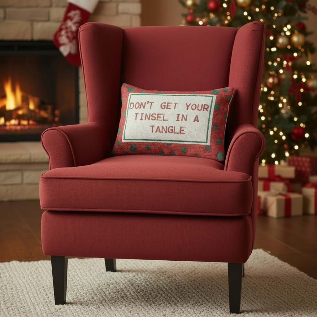 "Don't Get Your Tinsel In A Tangle" with Polka Dots Pattern Cotton Lumbar Pillow