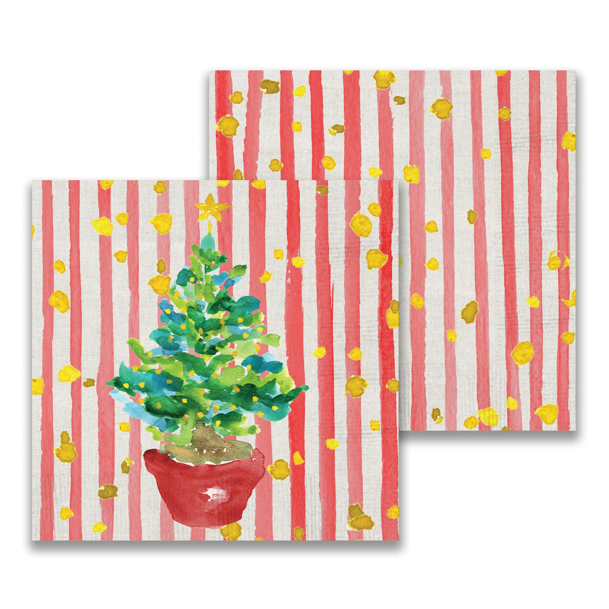 Red Potted Christmas Tree Paper Cocktail Napkin