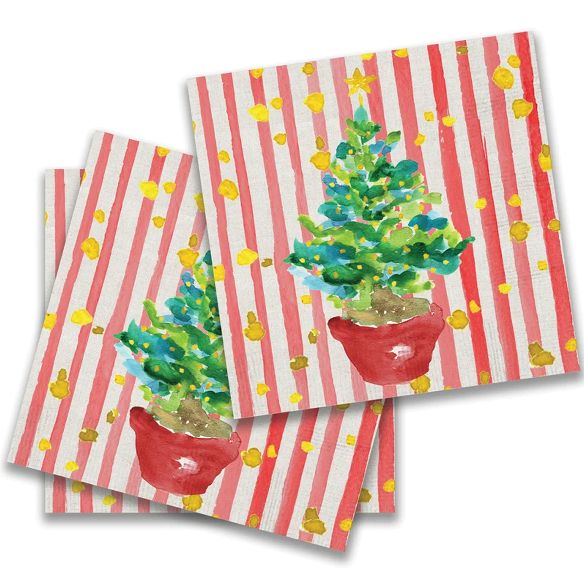 Red Potted Christmas Tree Paper Cocktail Napkin
