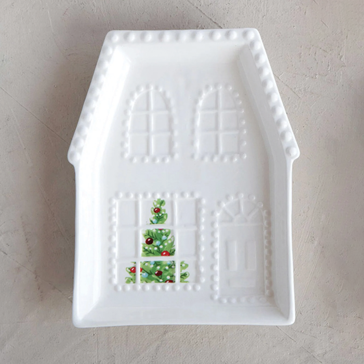 Stoneware White House with Tree Plate