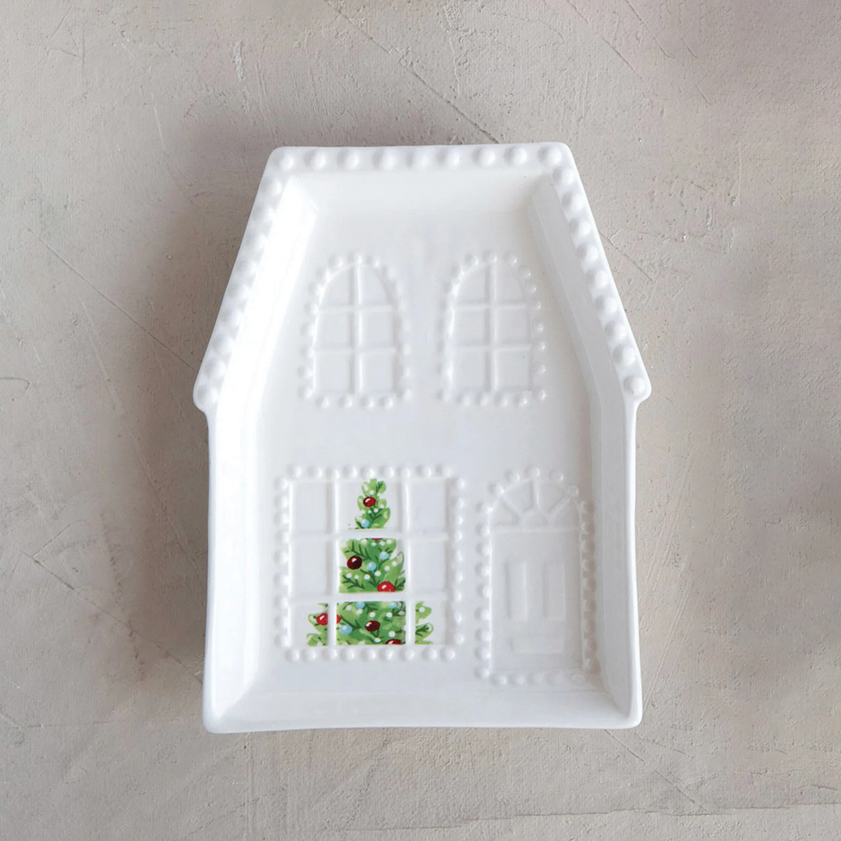 Stoneware White House with Tree Plate