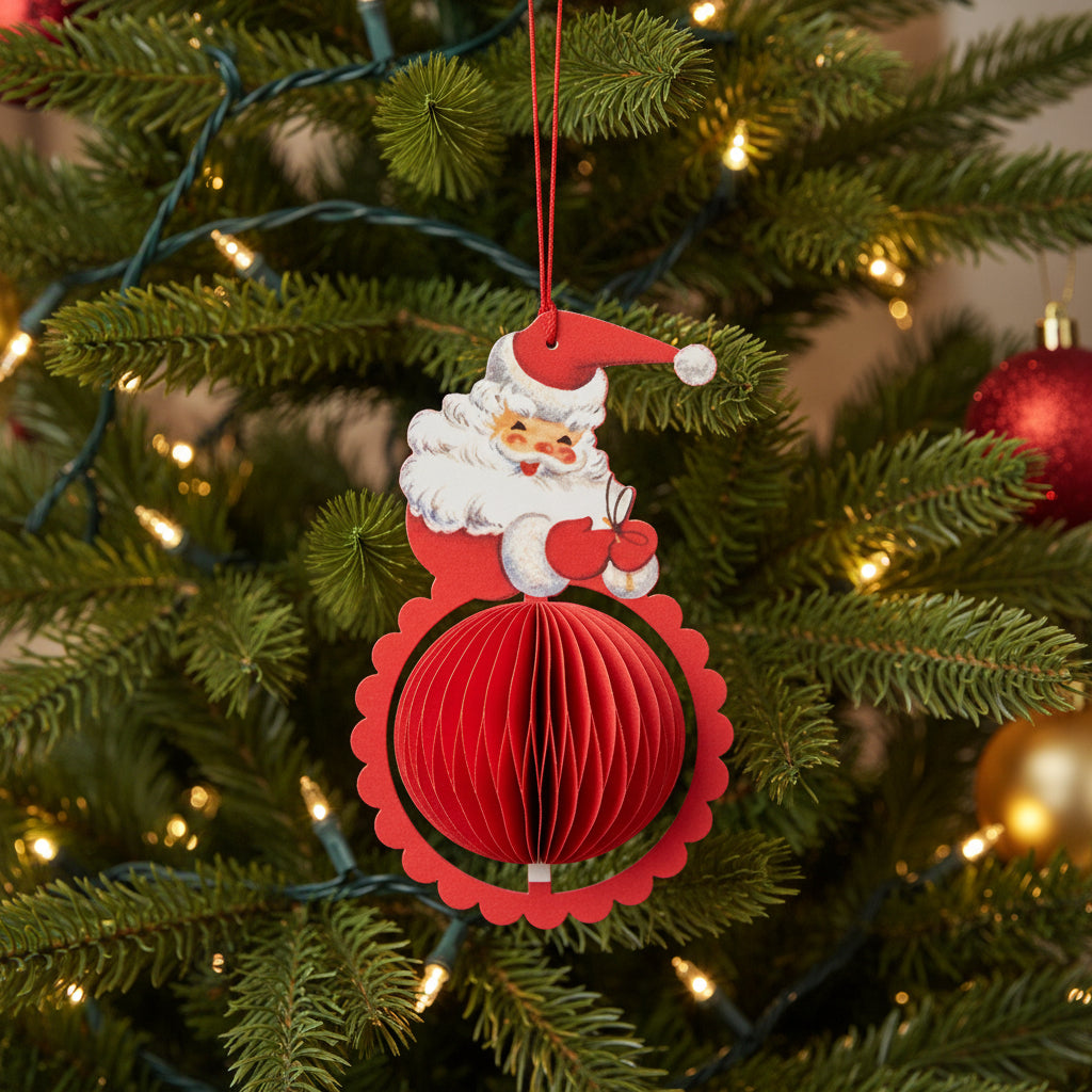 Vintage Honeycomb Santa Ornament