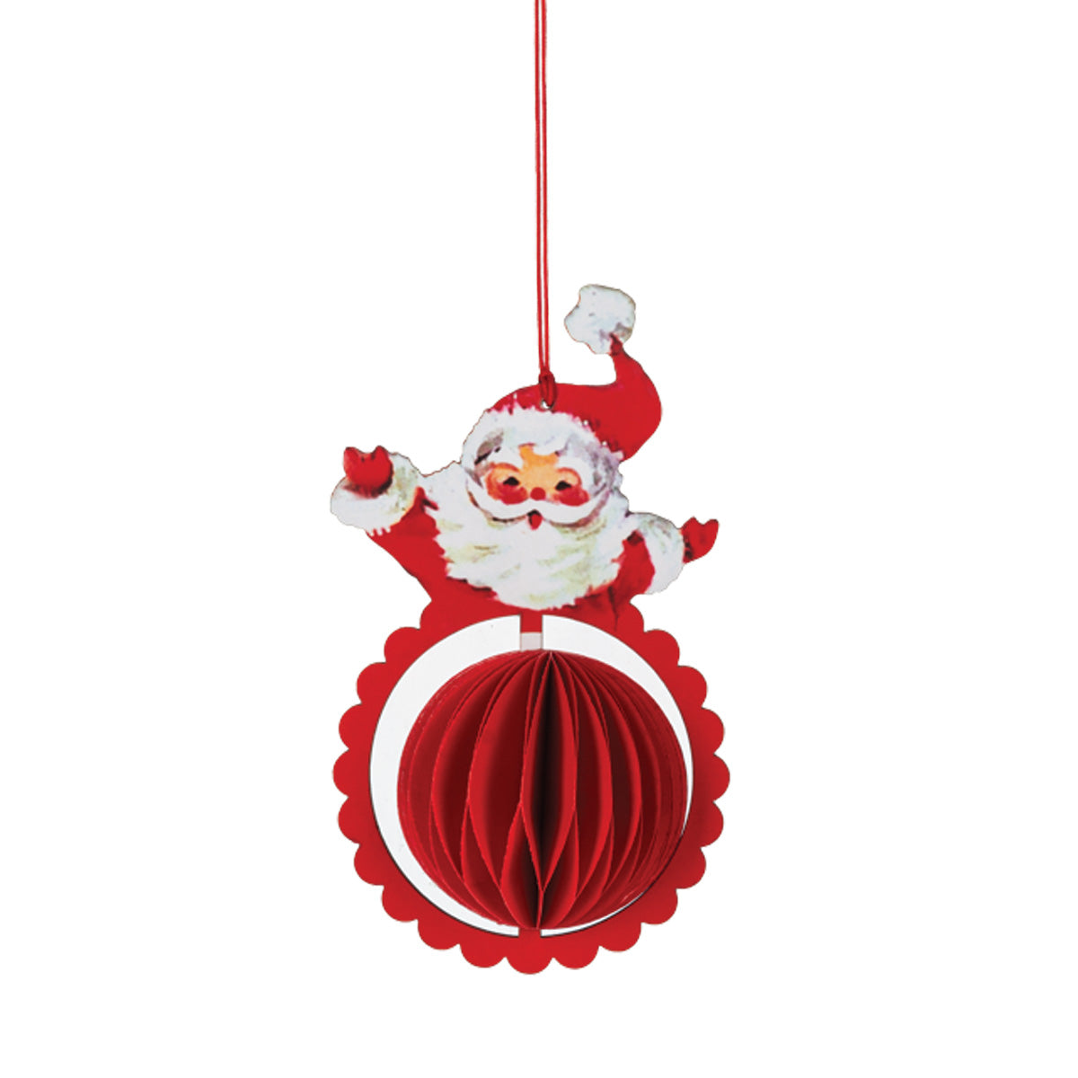 Vintage Honeycomb Open Arms Santa Ornament