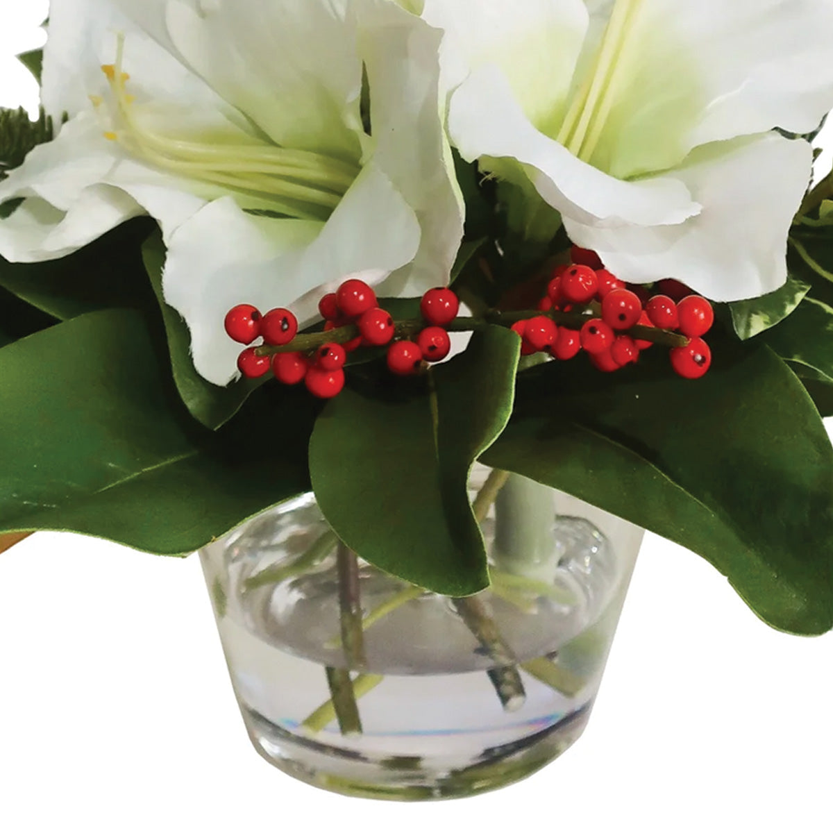 White Holiday Amaryllis and Holly in Vase Petite