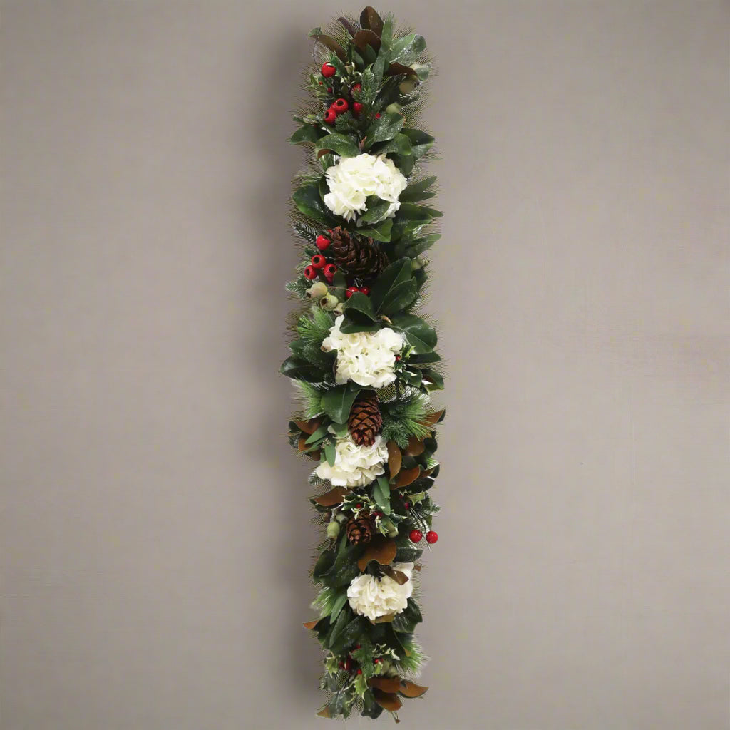 White Hydrangea Holiday Garland 5'