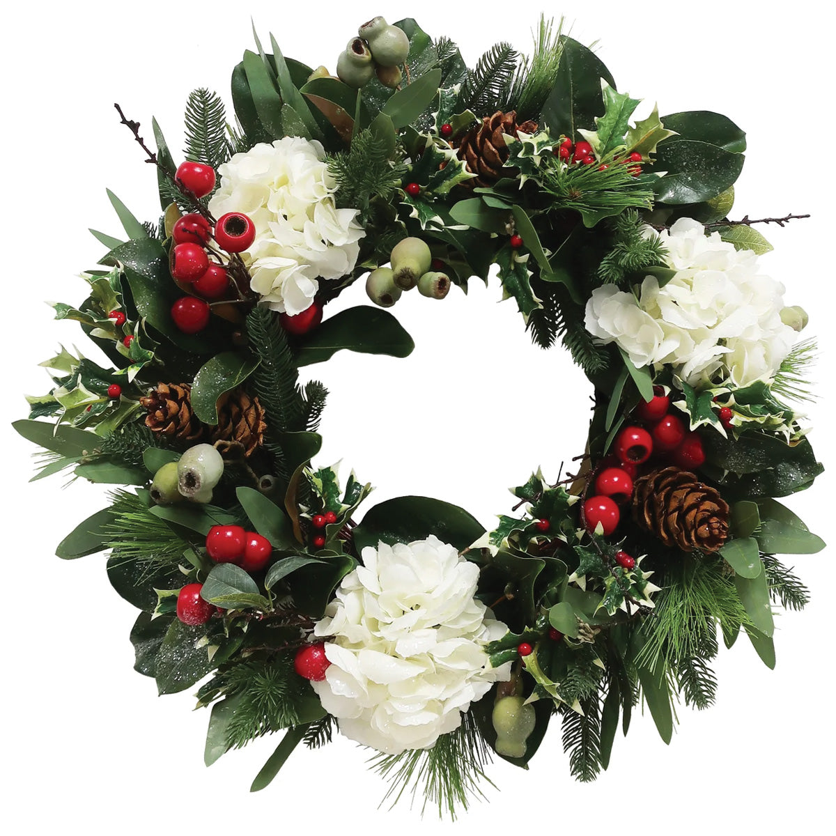 White Hydrangea Holiday Wreath 24"