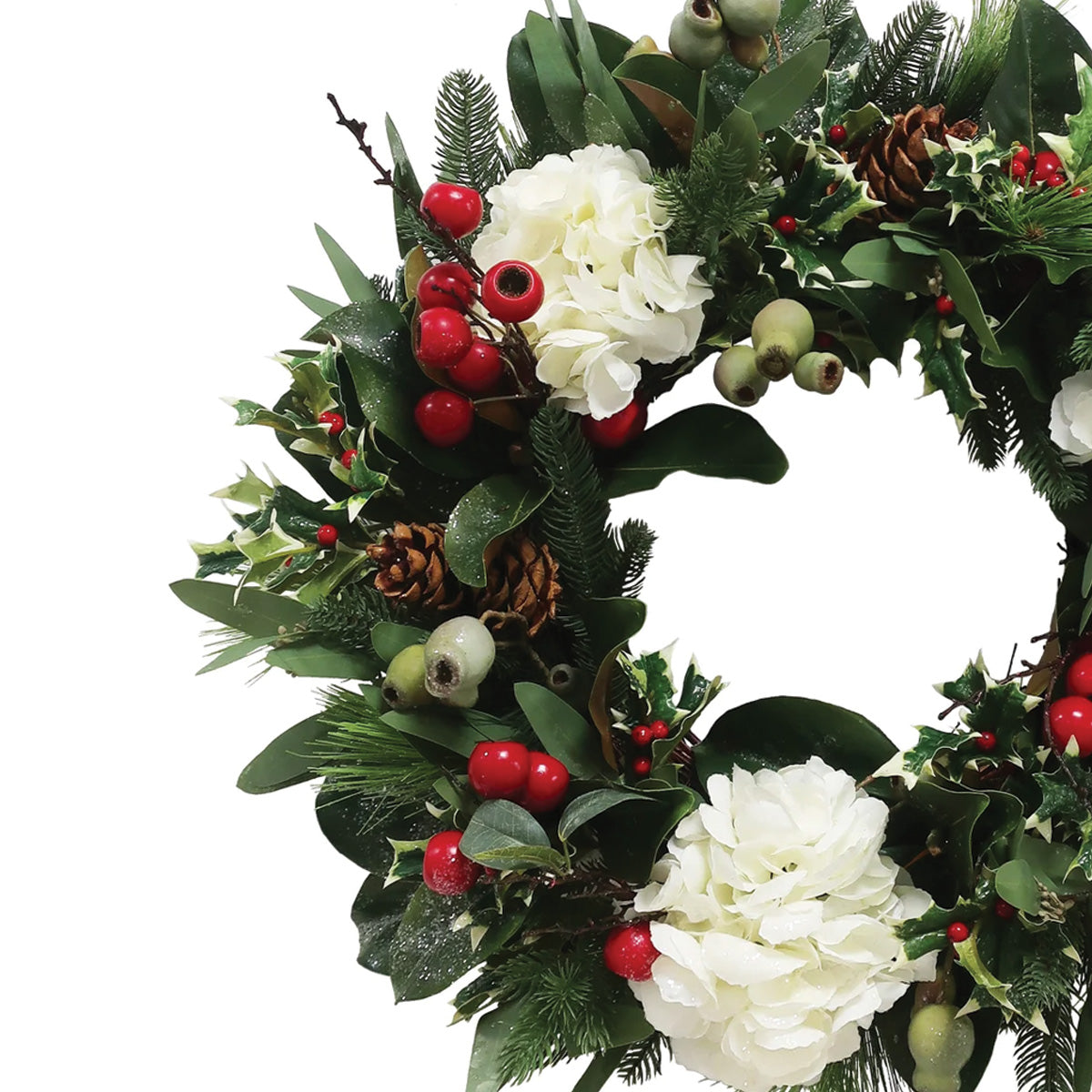 White Hydrangea Holiday Wreath 24"