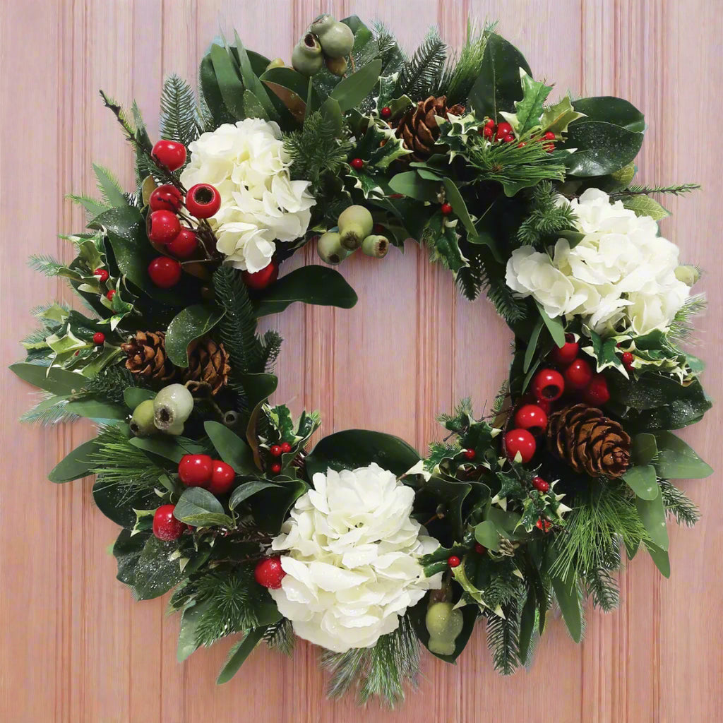 White Hydrangea Holiday Wreath 24"
