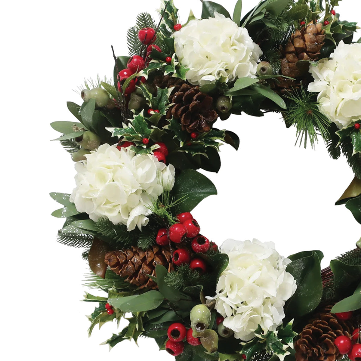 White Hydrangea Holiday Wreath 30"