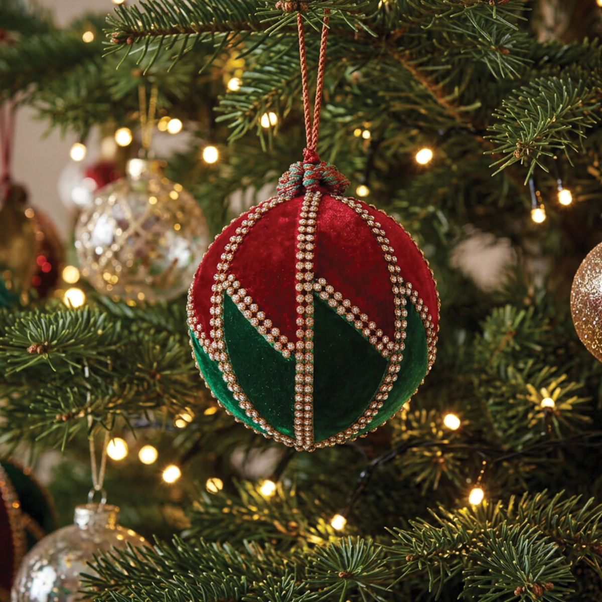 Velvet Zig Zag Jewel Ball Ornament