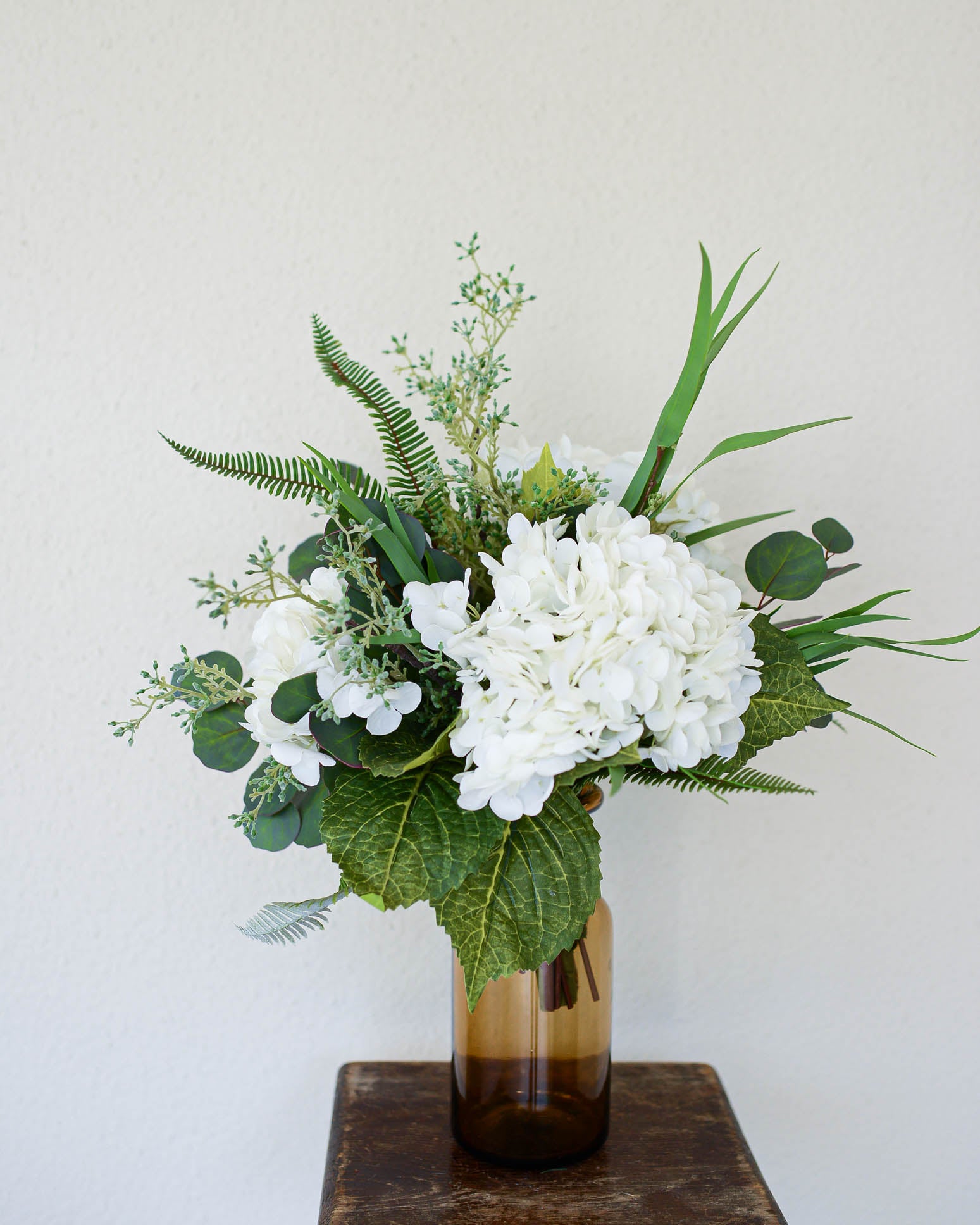 Real Touch Triple White Hydrangea Bouquet Drop In