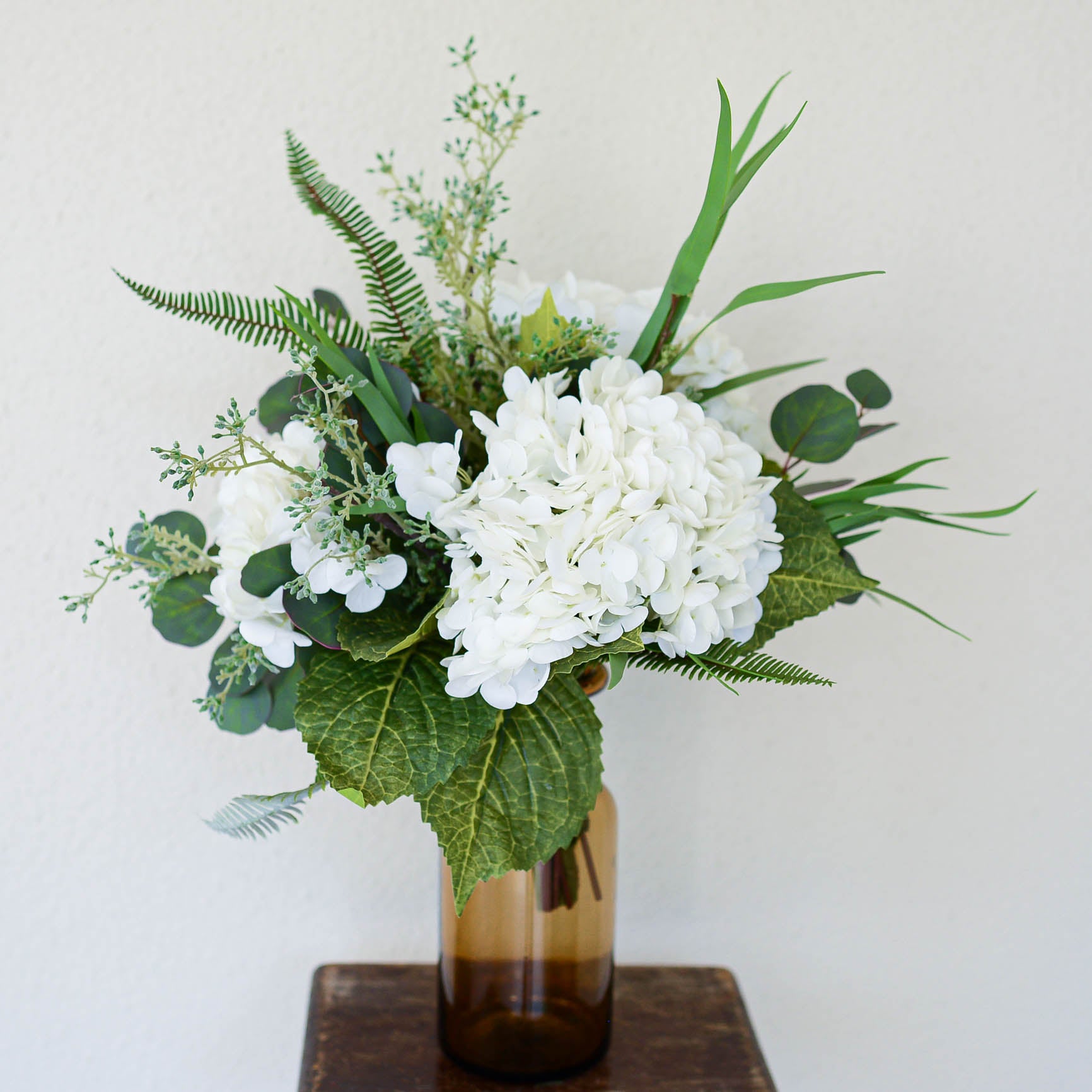 Real Touch Triple White Hydrangea Bouquet Drop In