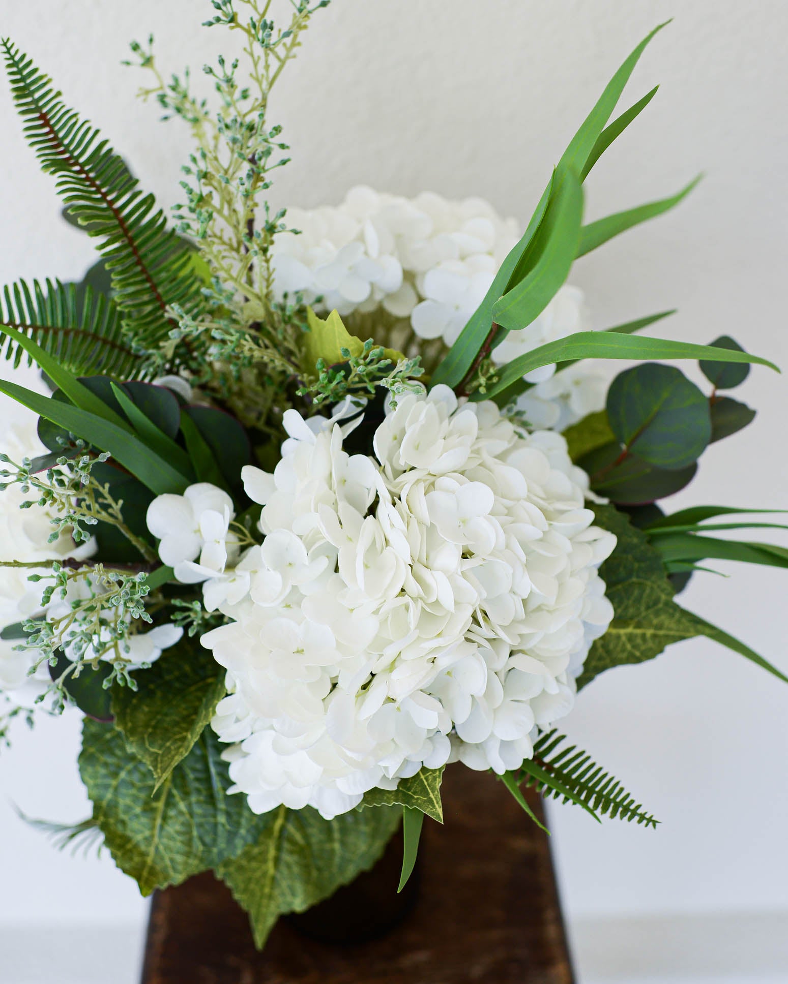 Real Touch Triple White Hydrangea Bouquet Drop In