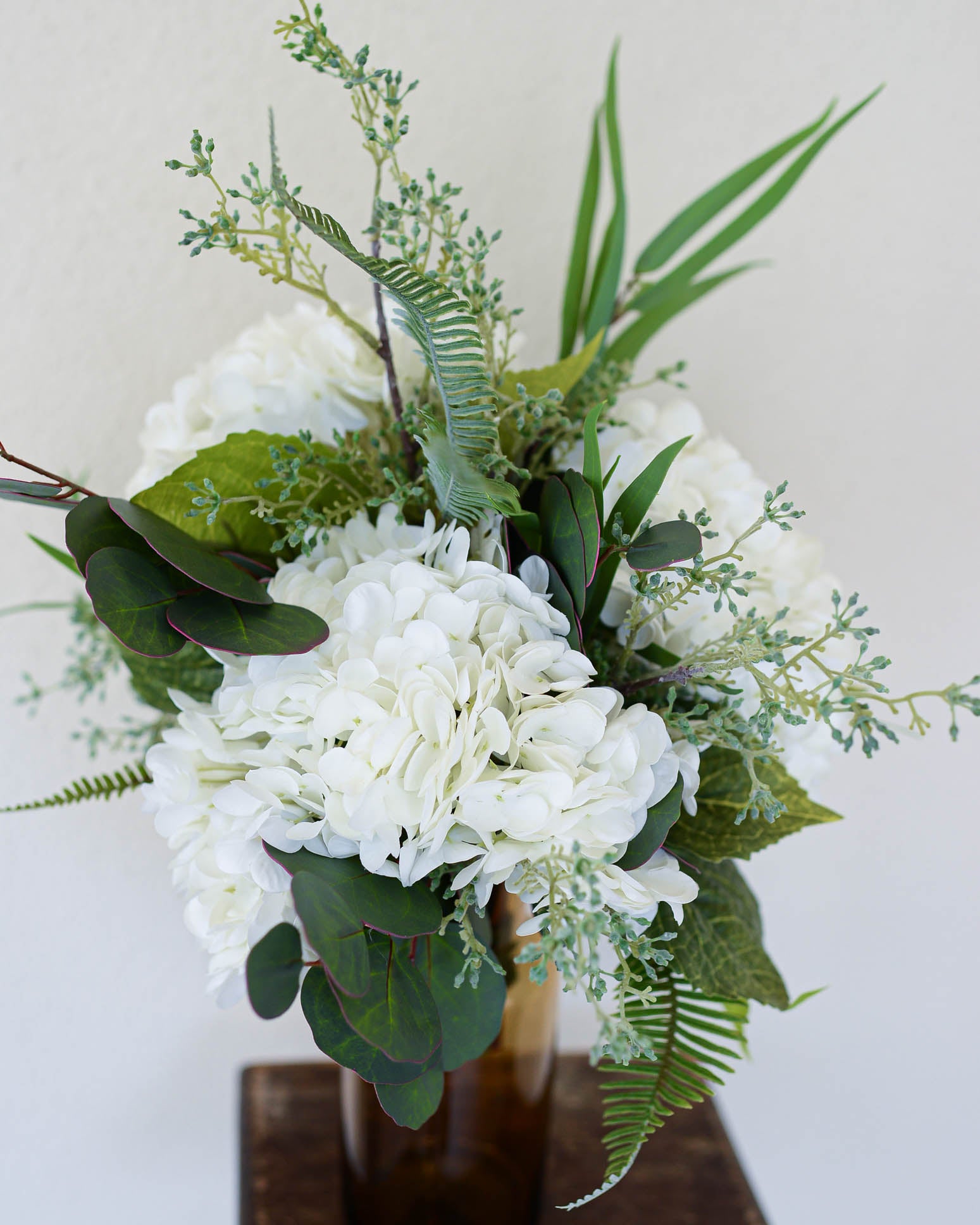 Real Touch Triple White Hydrangea Bouquet Drop In