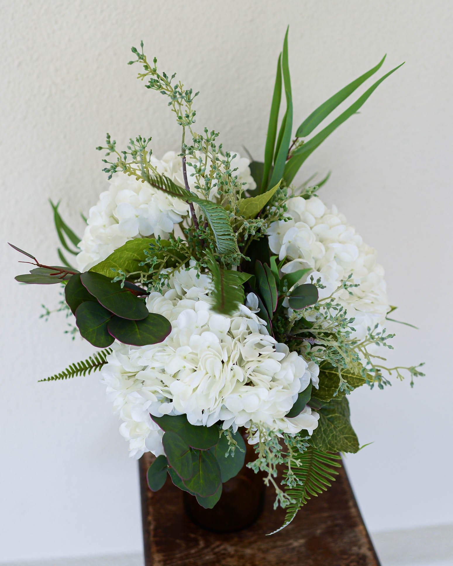 Real Touch Triple White Hydrangea Bouquet Drop In