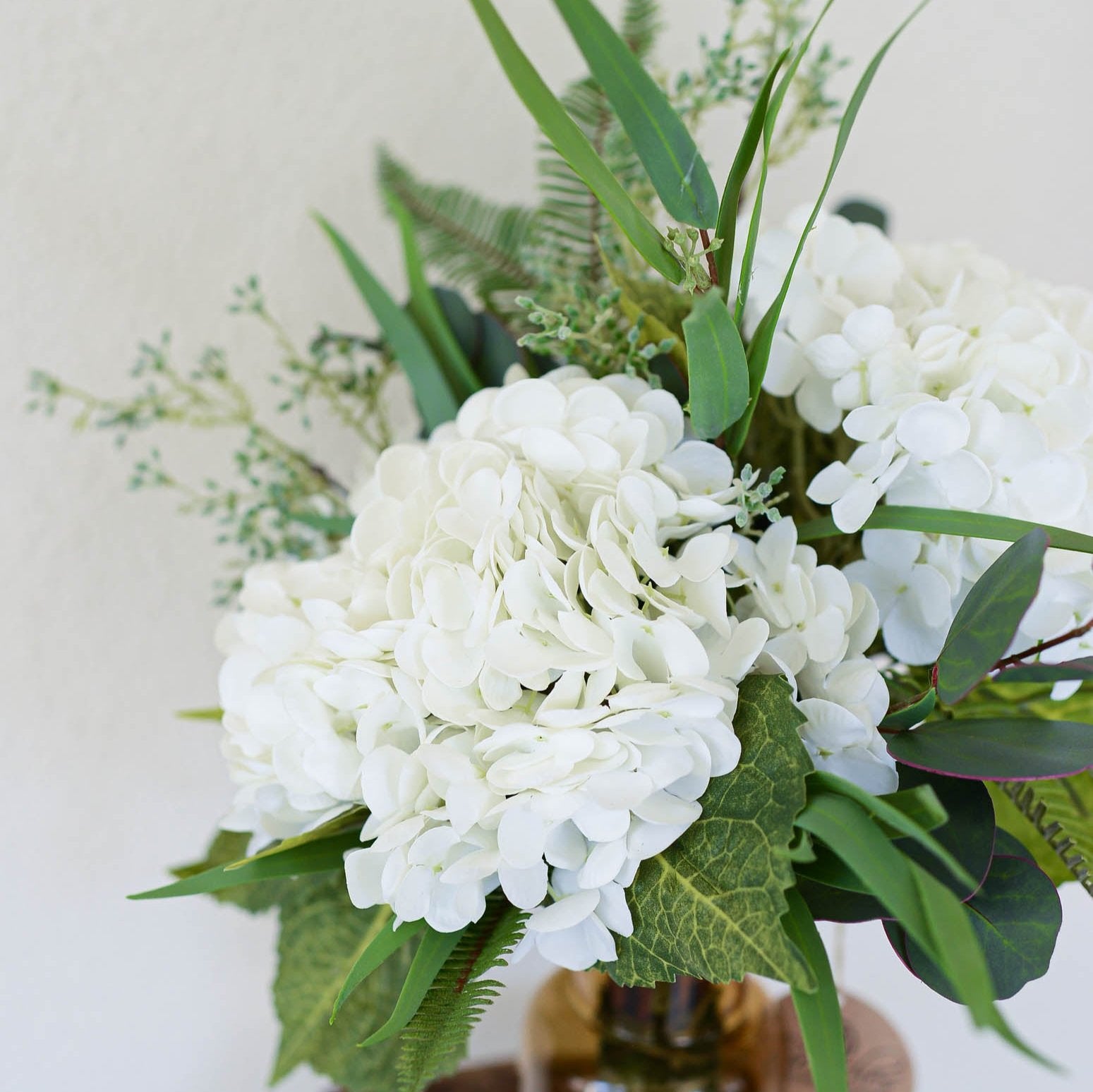 Real Touch Triple White Hydrangea Bouquet Drop In