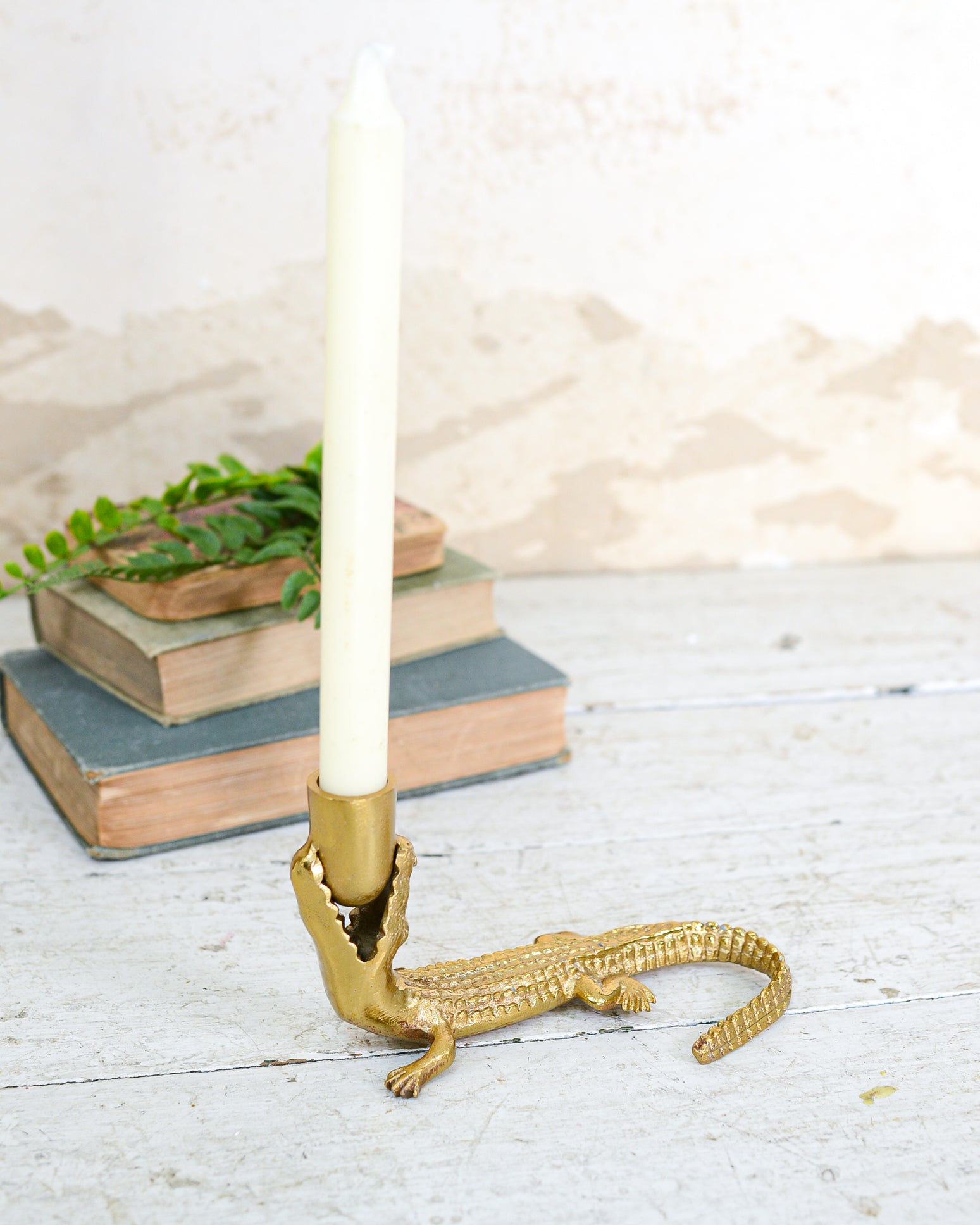 Gator Taper Candle Holder Brass Plated Metal