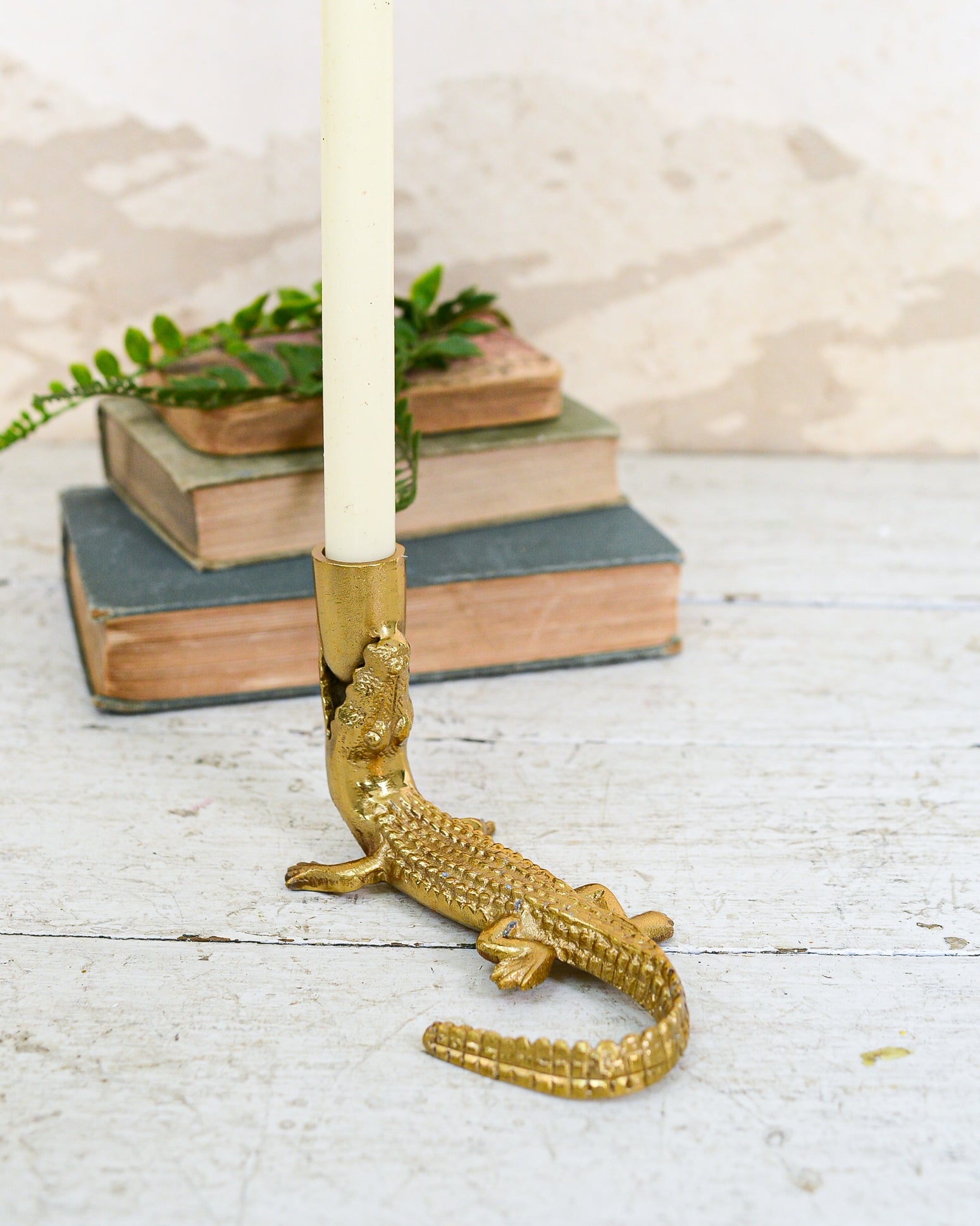 Gator Taper Candle Holder Brass Plated Metal