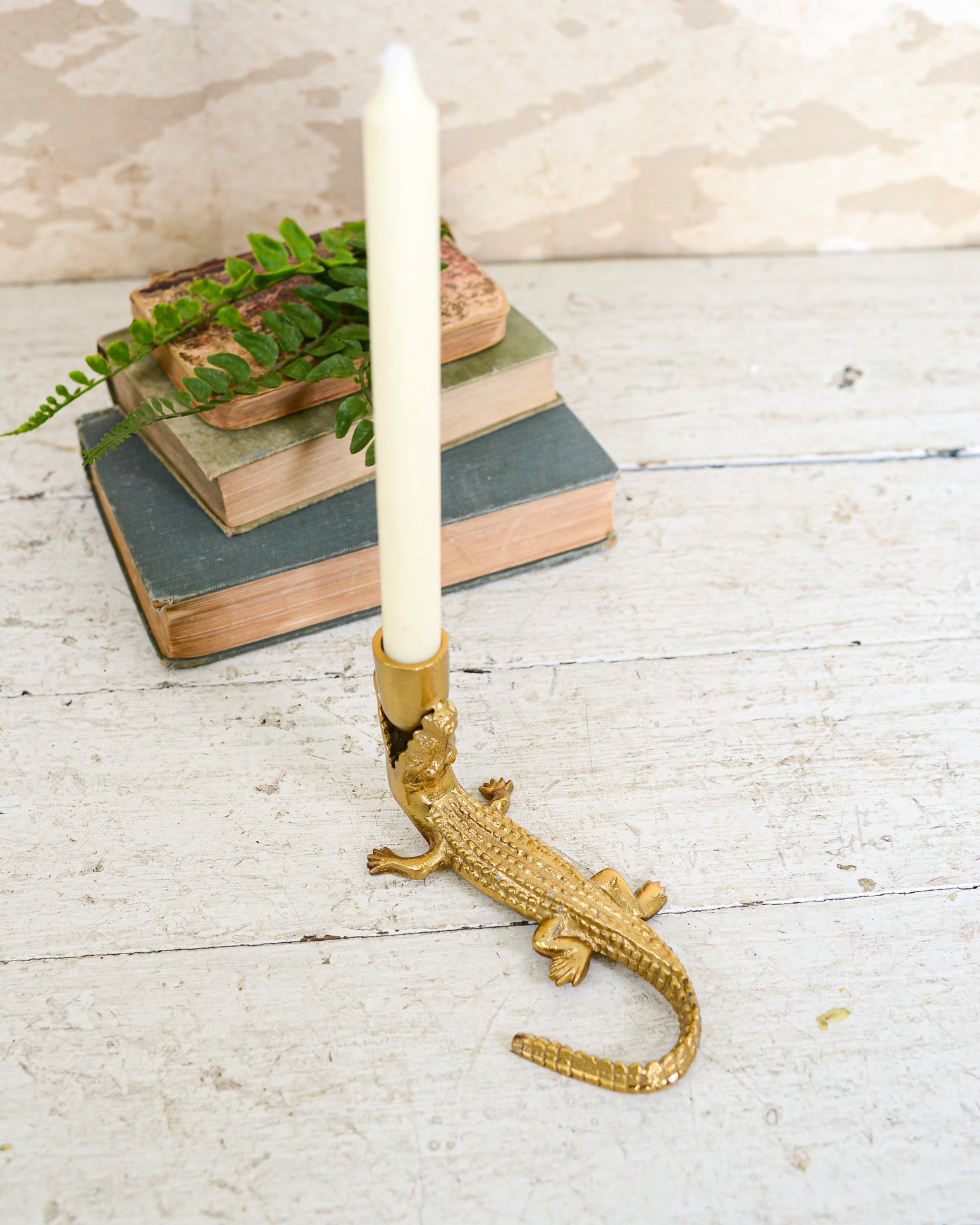 Gator Taper Candle Holder Brass Plated Metal