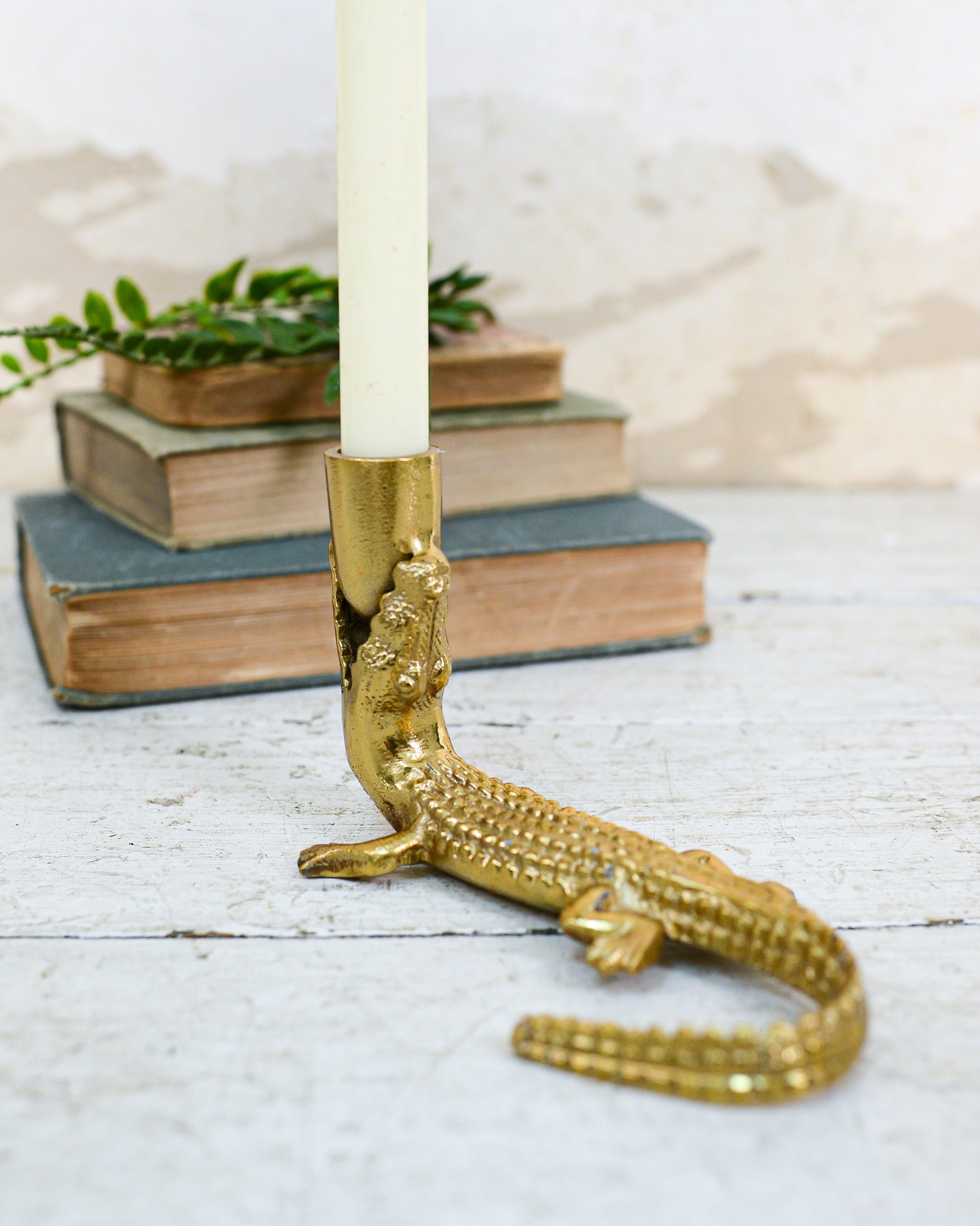 Gator Taper Candle Holder Brass Plated Metal