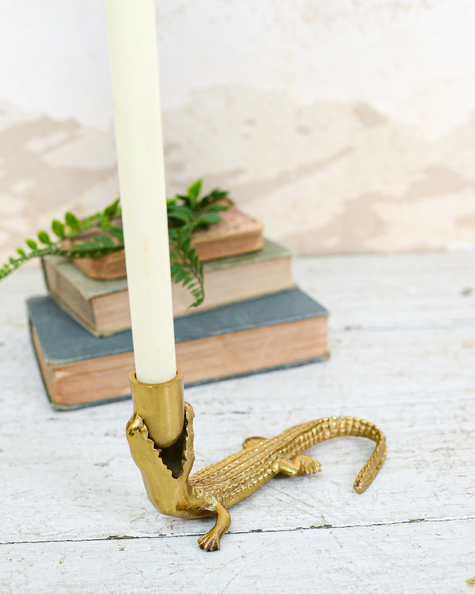 Gator Taper Candle Holder Brass Plated Metal