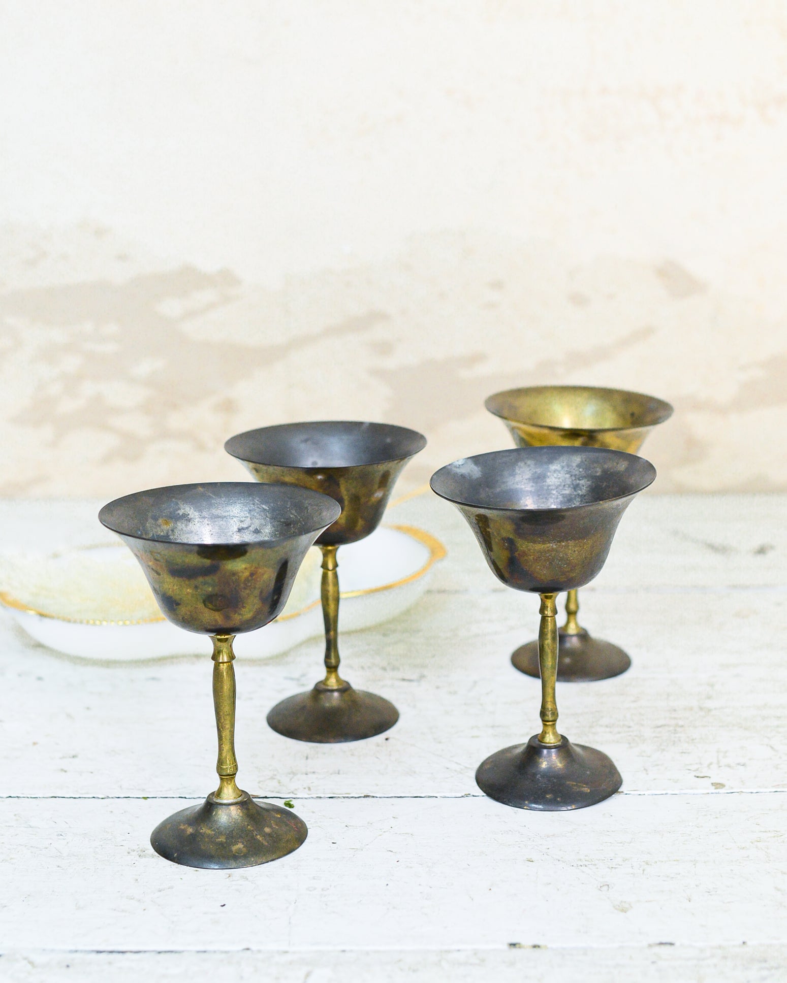 Vintage Brass Wine Goblets Set of Four