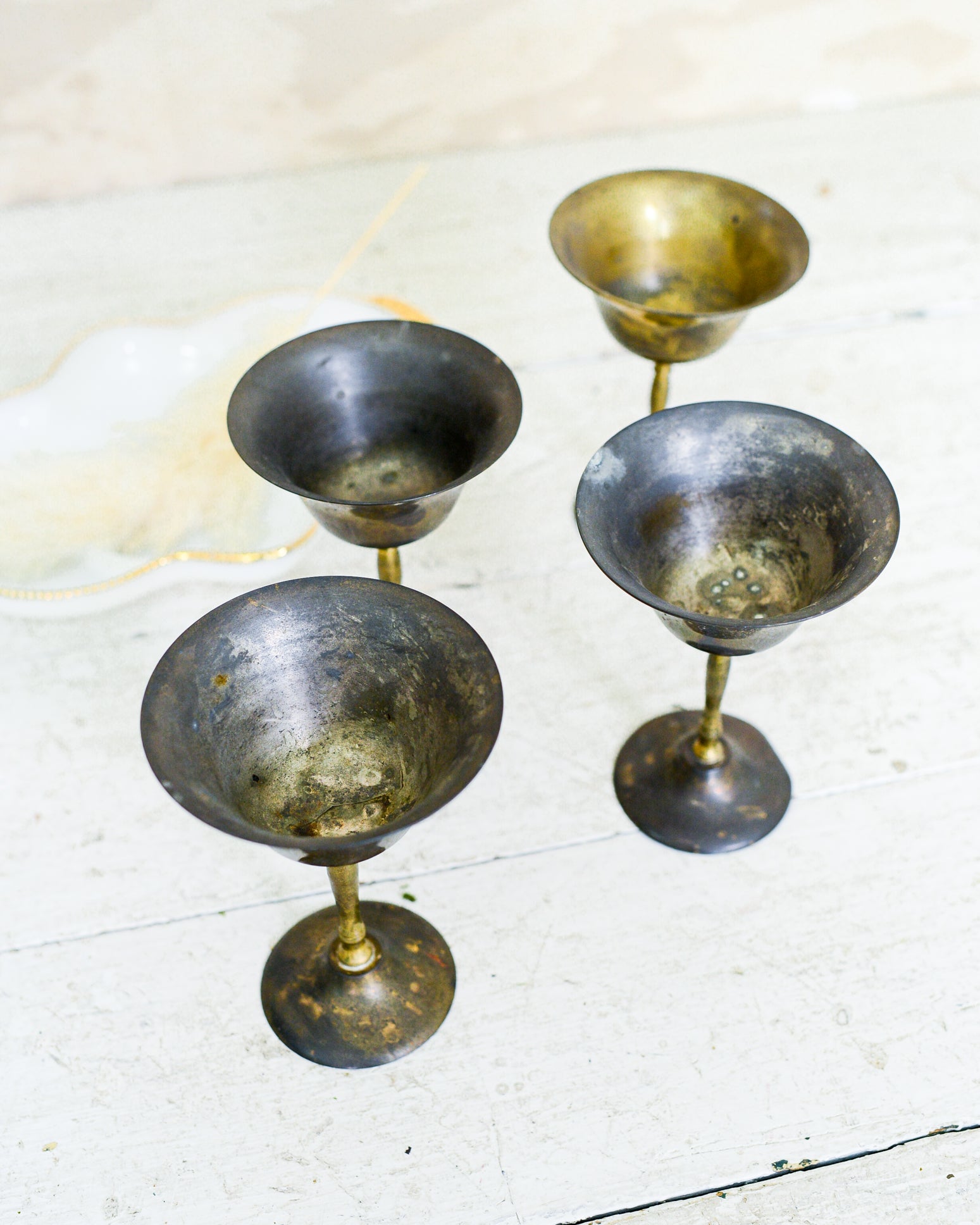 Vintage Brass Wine Goblets Set of Four